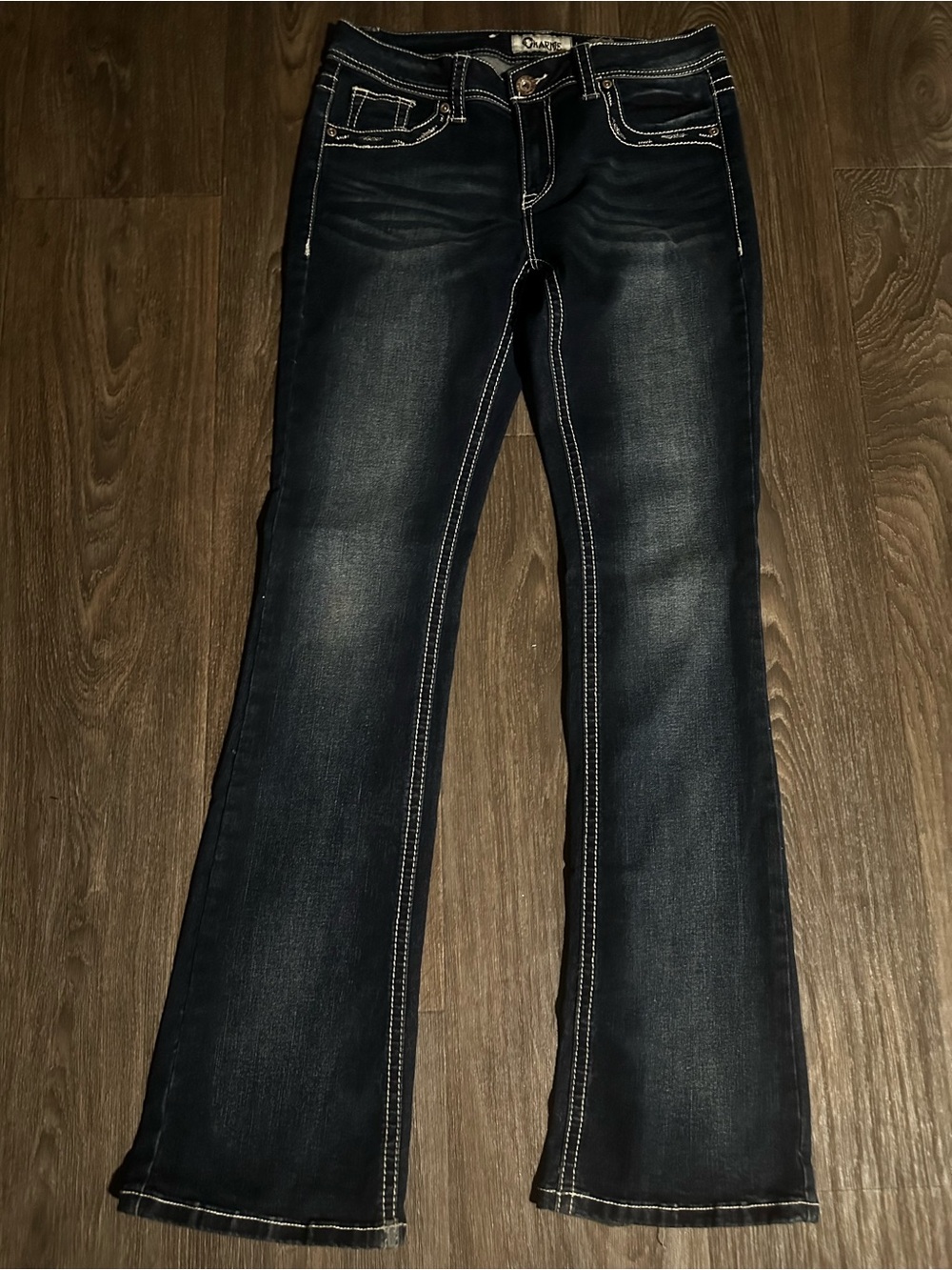 Charmed Dark Indigo Bootcut Jeans with White Contrast Stitching